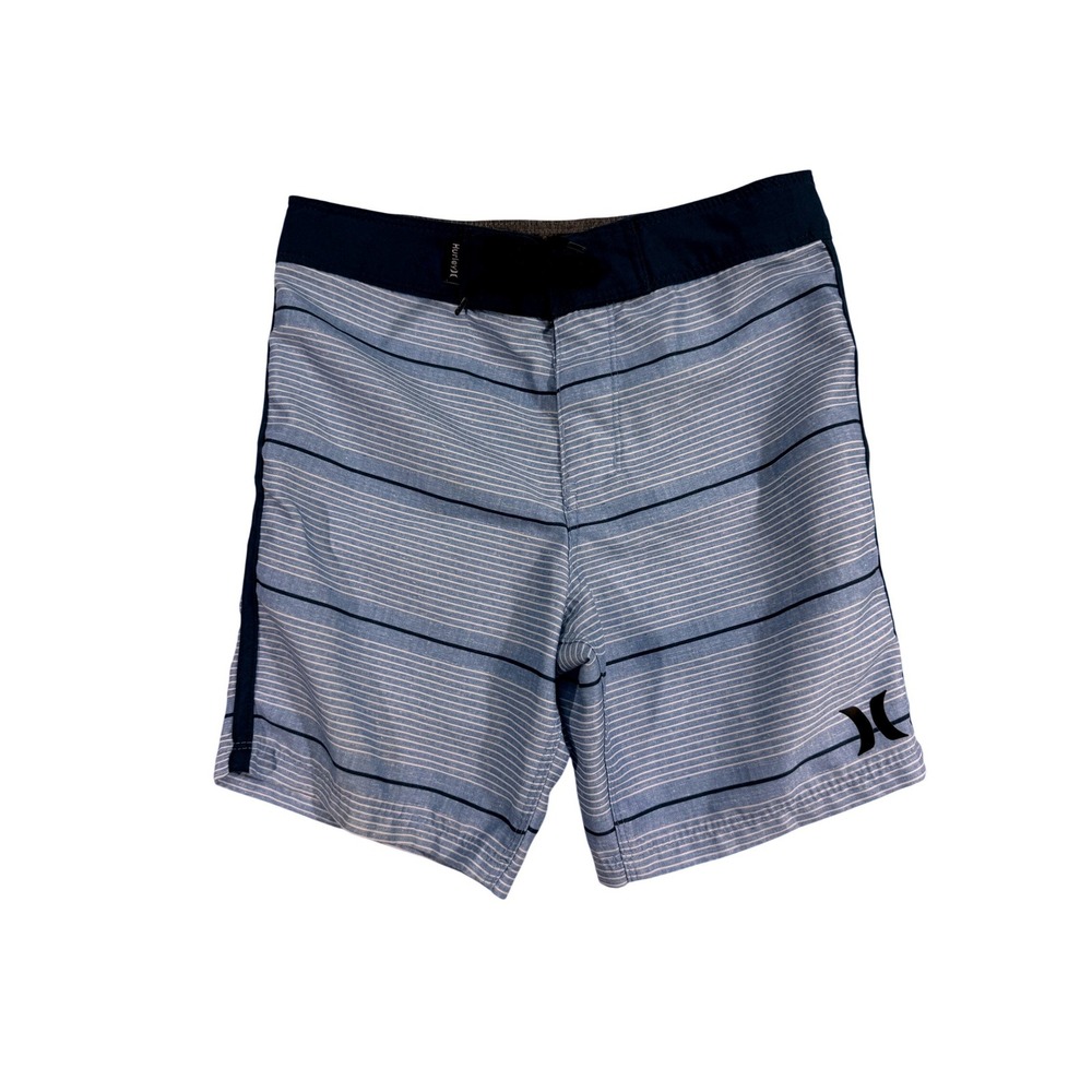 Hurley Boys Board Shorts Size 5 Blue Striped Swim Trunks Pull On